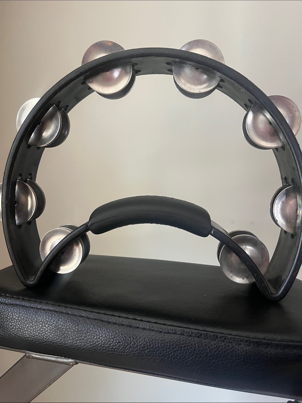 Black Double-Row Handheld Tambourine with Silver Jingles -